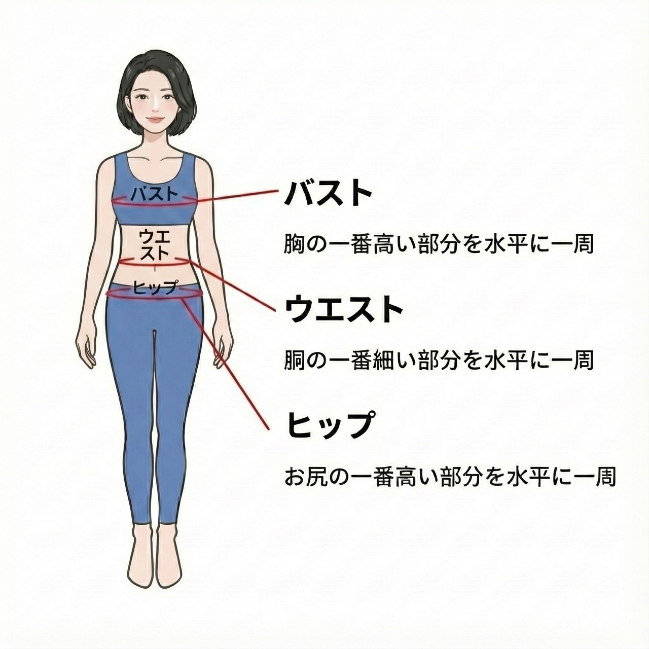 ヌードサイズを正しく測る方法イラスト